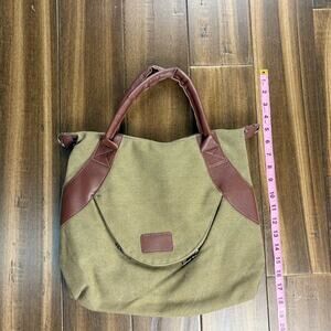 New Large Canvas Brown Tan Green Tote Bag Purse Handbag Crossbody Shoulder bag